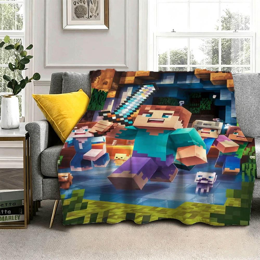 Movie M-Minecrafts Cartoon Game 2026 Retro Flannel Blanket Soft Throw Blanket Art For Home Decor Bedroom Bed Sofa Picnic Gifts