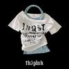 The Pink Loose FiT BoaT Neck VinTage Crack PrinTing T shirT
