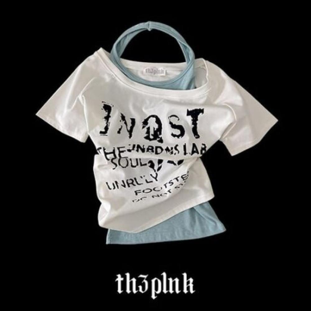The Pink Loose FiT BoaT Neck VinTage Crack PrinTing T shirT