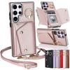 Ring Holder Crossbody Leather Wallet Case For Samsung Galaxy S23 S24 Ultra S22 Plus S21 FE A55 A15 RFID Cards Solt Lanyard Cover