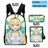 Popular Novelty Pikamee Anime 3D Print 3pcs/Set Pupil School Bags Laptop Daypack Backpack Inclined Shoulder Bag Pencil Case