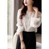 Round Neck Long Sleeve Shirt Lantern Sleeve Small Top Women's Lace Shirt Spring