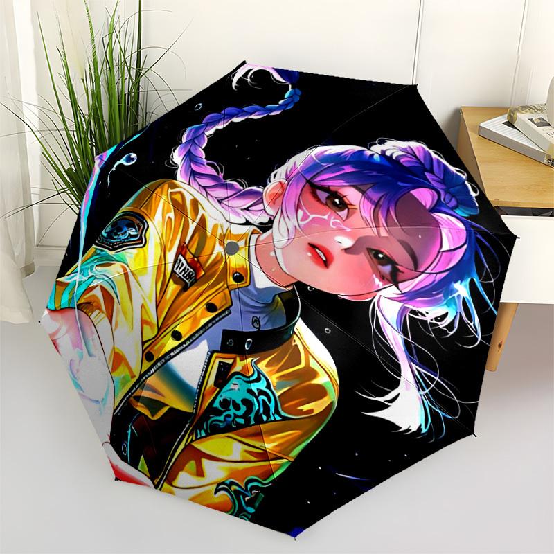 1 ombrello pieghevole automatico KPop Demon Hunters, ombrello pieghevole automatico con 8 stecche, comodo per l'uso esterno 091