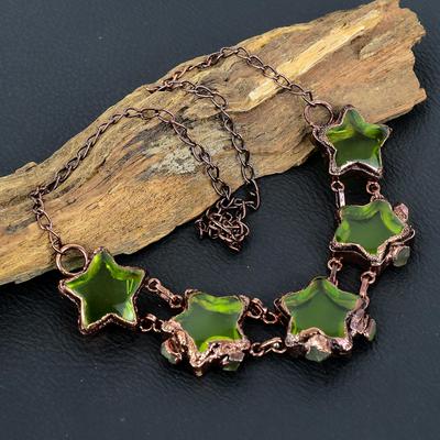 Peridot Gemstone Necklace, Handmade Copper Electroformed Jewelry, Wonderful Star Shape Necklace Jewelry For Women