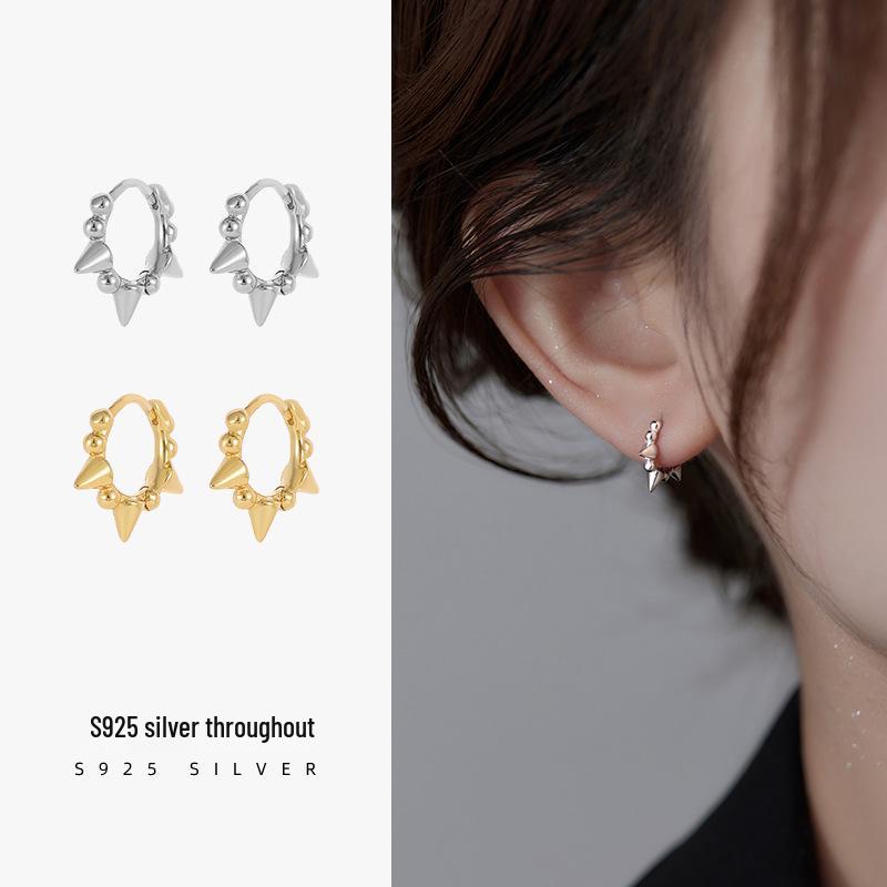 

Banyan Tree S925 Silver Punk Hip-Hop Zircon Pointed Hoop Earrings for Women 925 Silver