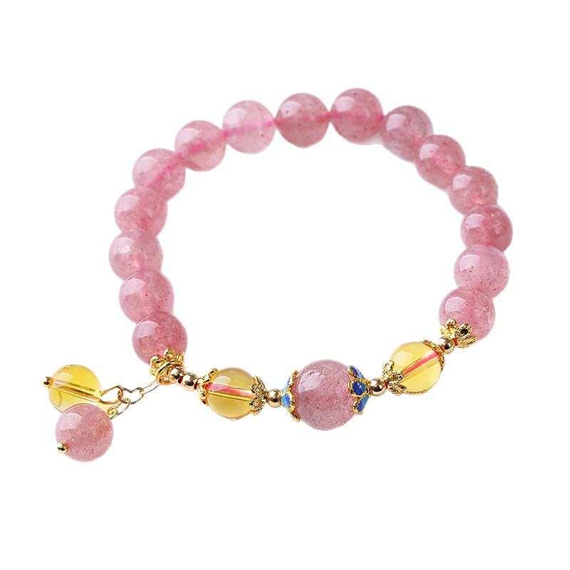 Natural Strawberry Crystal Bracelet Pink Crystal Bracelet Bangles Women Fashion Jewelry Accessories Gift