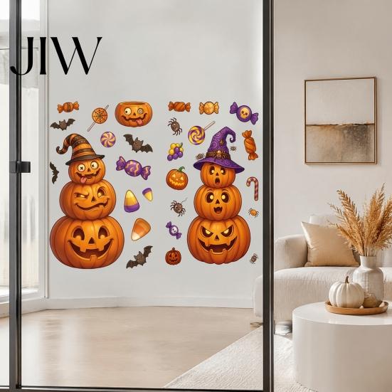 Party Supplies for Halloween Cartoon Window Cling Stickers, Ghost Pumpkin Candy Glass Decals, Self-Adhesive Removable Decorative Posters