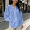 Tops para Mujer Cuello en V Manga Larga Color Sólido Longitud Media Pulóver con Abertura Asimétrica Dobladillo Curvo Corte Holgado Camisa Casual Versátil