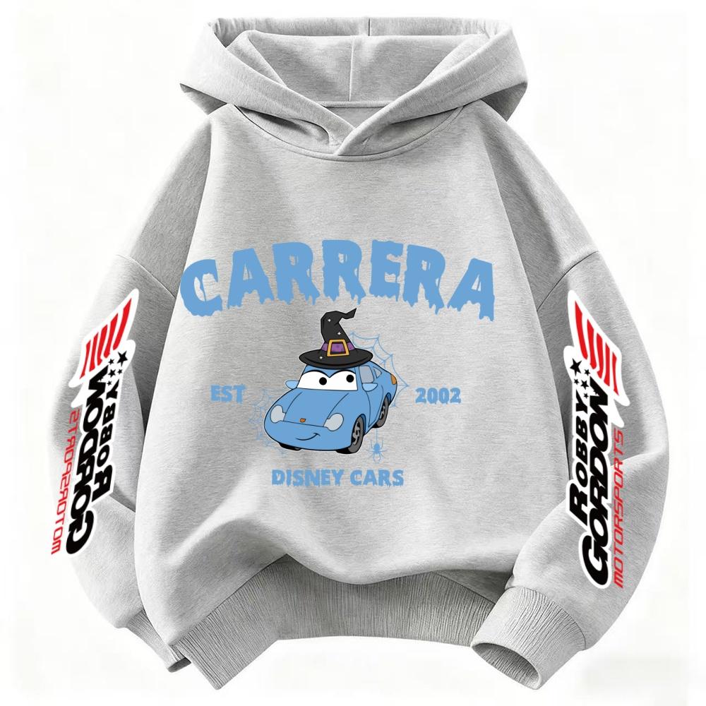 Car Cartoon Print Versatile Children Hooded Sweatshirt Boy Girl Autumn Winter Daily Outdoor Vacation Casual Warm Soft Sportswear