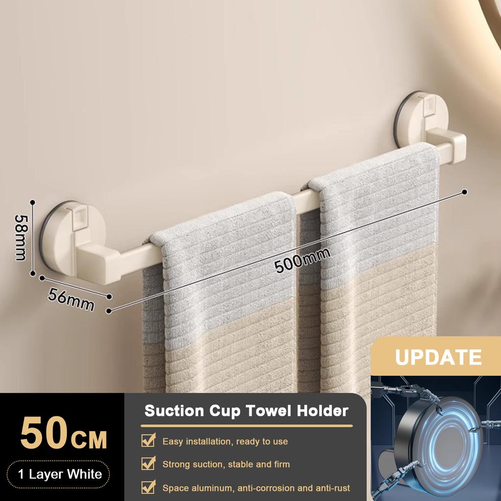 Suction Cup Bathroom Hand Towel Rack Holder Wall Mount No Drill 30/40/50cm Towel Bar Double Bar 2 Tier Apartment Space Saving