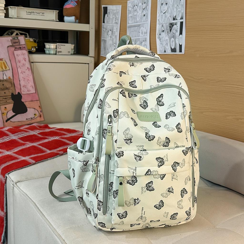 Schoolbag New Schoolbag College Style Light and Cute Backpack Junior High School Students Girls National Style Butterfly Printing Light Backpack
