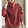 Women's Stand Collar Half Zip Sweatshirt Loose Fit Long Sleeve Pullover Casual Top Plus Size