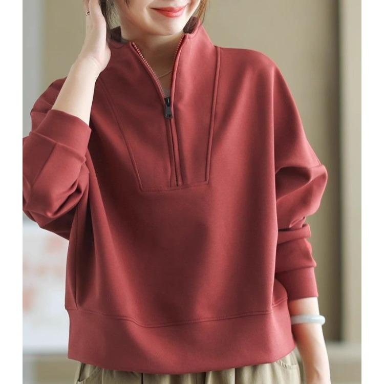 Women's Stand Collar Half Zip Sweatshirt Loose Fit Long Sleeve Pullover Casual Top Plus Size