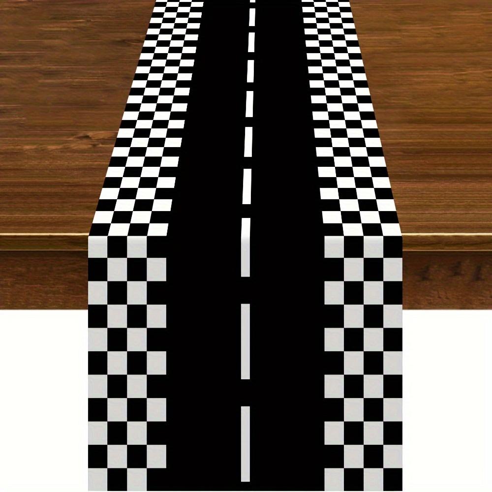 Chemin de table en lin Piste de course Décoration de fête de fin d'année Piste de course Tapis de sol Noir Carreaux de pilote Chemin de table Décoration de table de cuisine