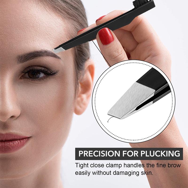 1 Pinza para Cejas de Acero Inoxidable con Cepillo Peine Pinzas Pinzas para Extensión de Pestañas Pinza para Doble Párpado Herramienta de Maquillaje
