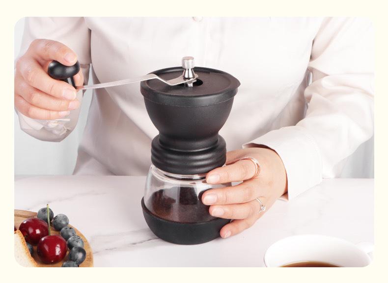 Manual Coffee Bean Grinder: Hand-Crank, Double Bearing, Ceramic Grinding Core