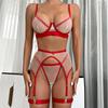 Damen Sexy Dessous Set Neue Spitze Mesh Durchsichtige Dünne Erotische Unterwäsche BH Strumpfband Bein Ring Höschen Mode Kostüm