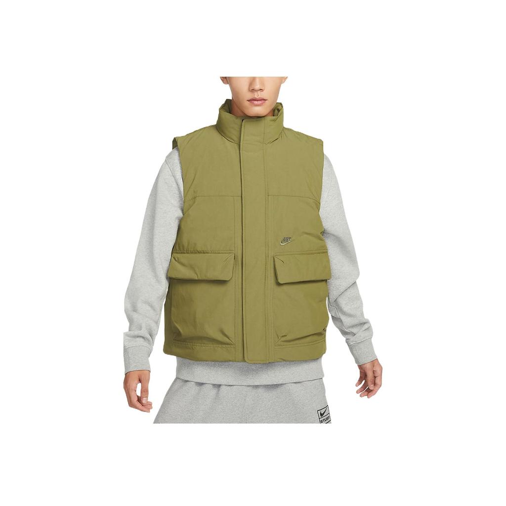 Nike Solid Color Utility Pocket Zippered Stand Collar Warm Vest Men Vest Olive-Green DQ4305-378