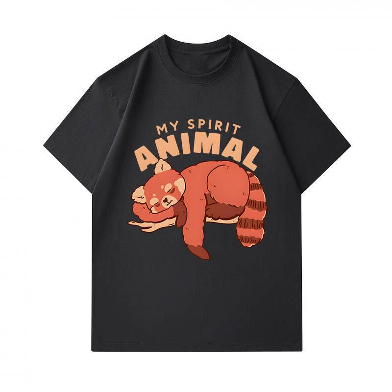 Men's 100% Cotton Crew Neck Short Sleeve T-Shirt, Cute Sleeping Red Panda My Spirit Animal Print Casual Comfortable Lightweight Tee for Daily Wear
