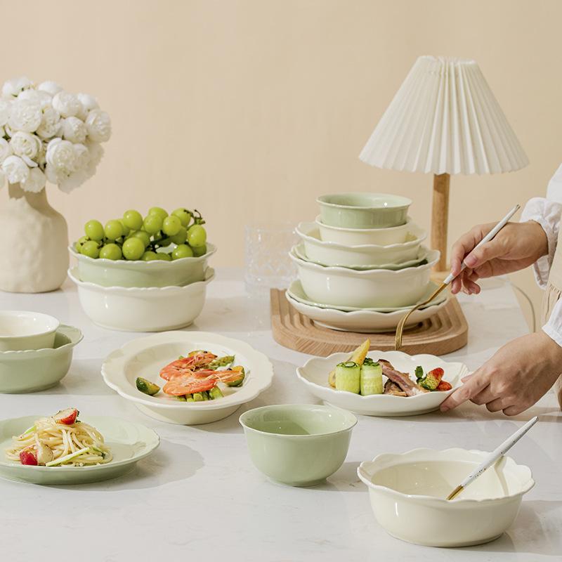 Underglaze Cream Style Tableware Dish Set Household Rice Bowl New Small Fresh New Value Rice Bowl Plate