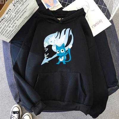 Harajuku אנימה Fairy Tail ברדס שמח הדפס חמוד גברים נשים קפוצ'ונים אוברסייז סווטשירט Harajuku נוח לשני המינים בגדי רחוב