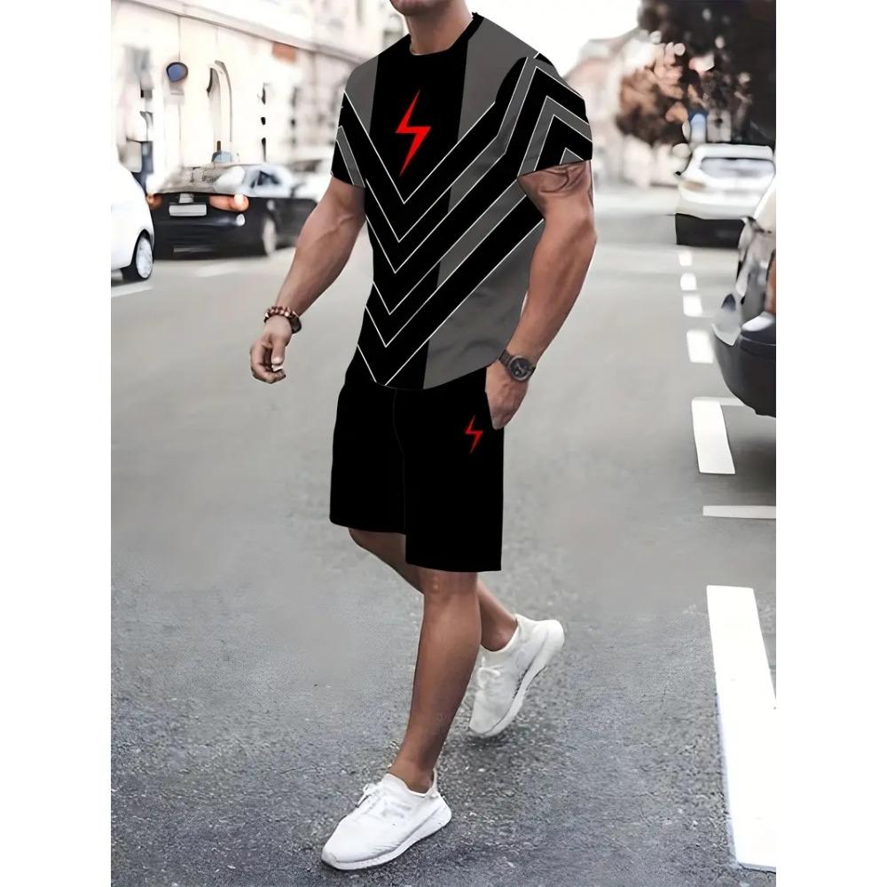 Breathable Men's Sports T-shirt Shorts Set Outdoor Quick-drying Basketball Football Short Sleeve Tee Drawstring Shorts Clothing