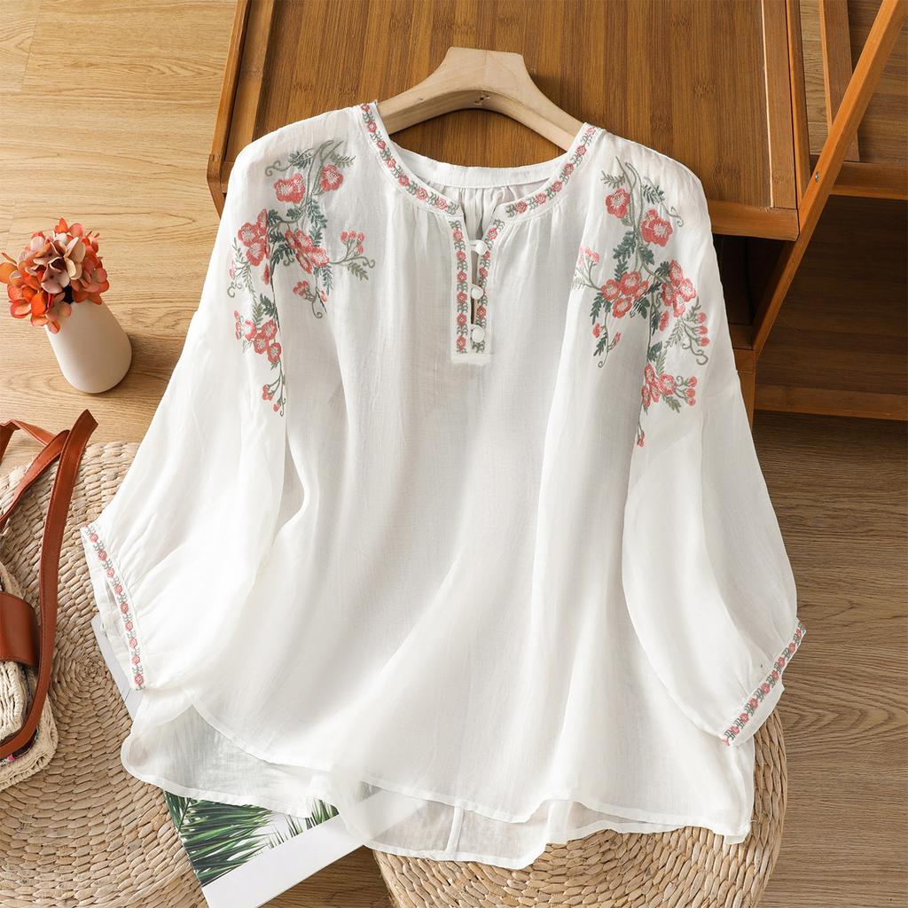 Damen Lässiges Mode Pullover Kurzarm Rundhals Besticktes Hemd Top