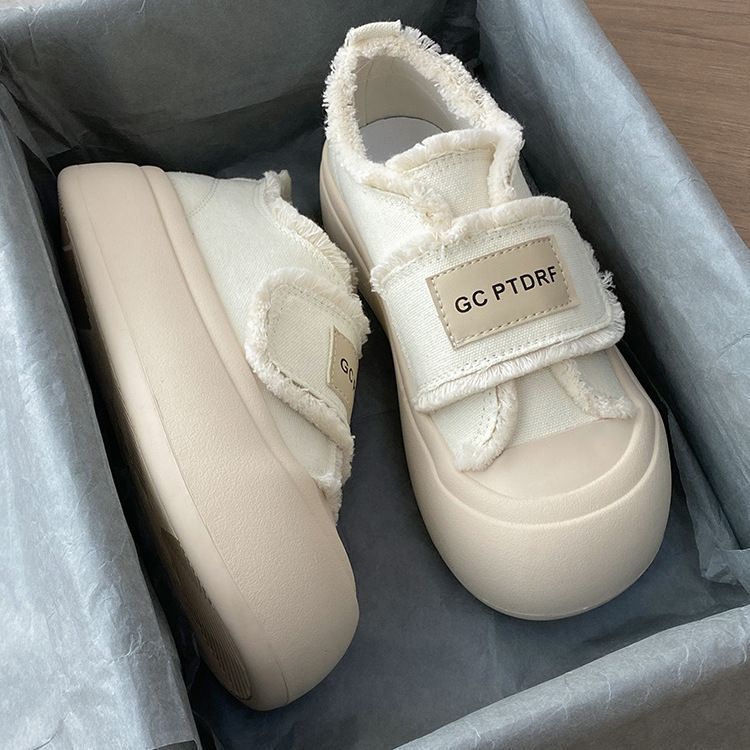 canvas women's shoes platform big head shoes design sense niche retro board shoes summer white shoes