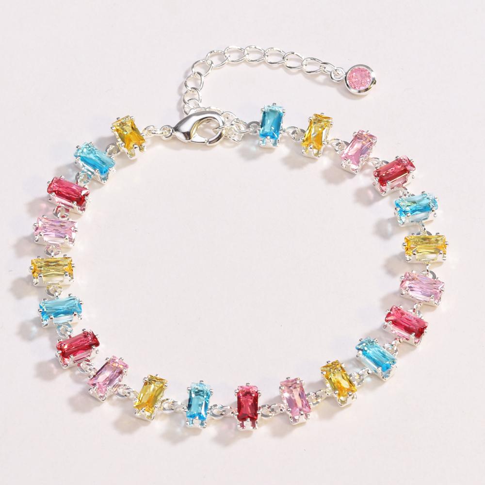 2026 New Sparkling Colorful Crystal Bracelets for Women Ins Metal Chain Bracelet Party Jewelry Valentine's Day Gift