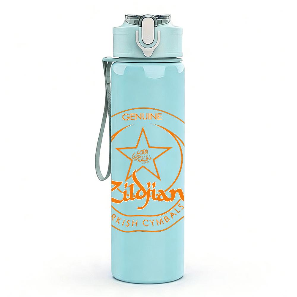 1PC Orange circular star emblem print 750ml colorful plastic sports water bottle leakproof pop lid with straw for outdoor office home use