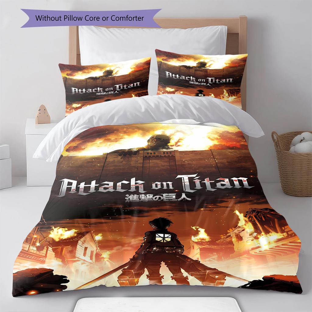 Attack on Titan Pattern Bedding,Quilt Set Quilt Cover Pillowcase Home Birthday Gift (1 * duvet cover + 2 * pillowcase, without core)