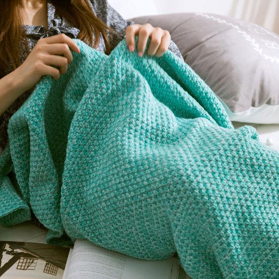 Solid Color Mermaid Tail Knitted Bed Sofa Sleeping Rest Blanket Home Decoration
