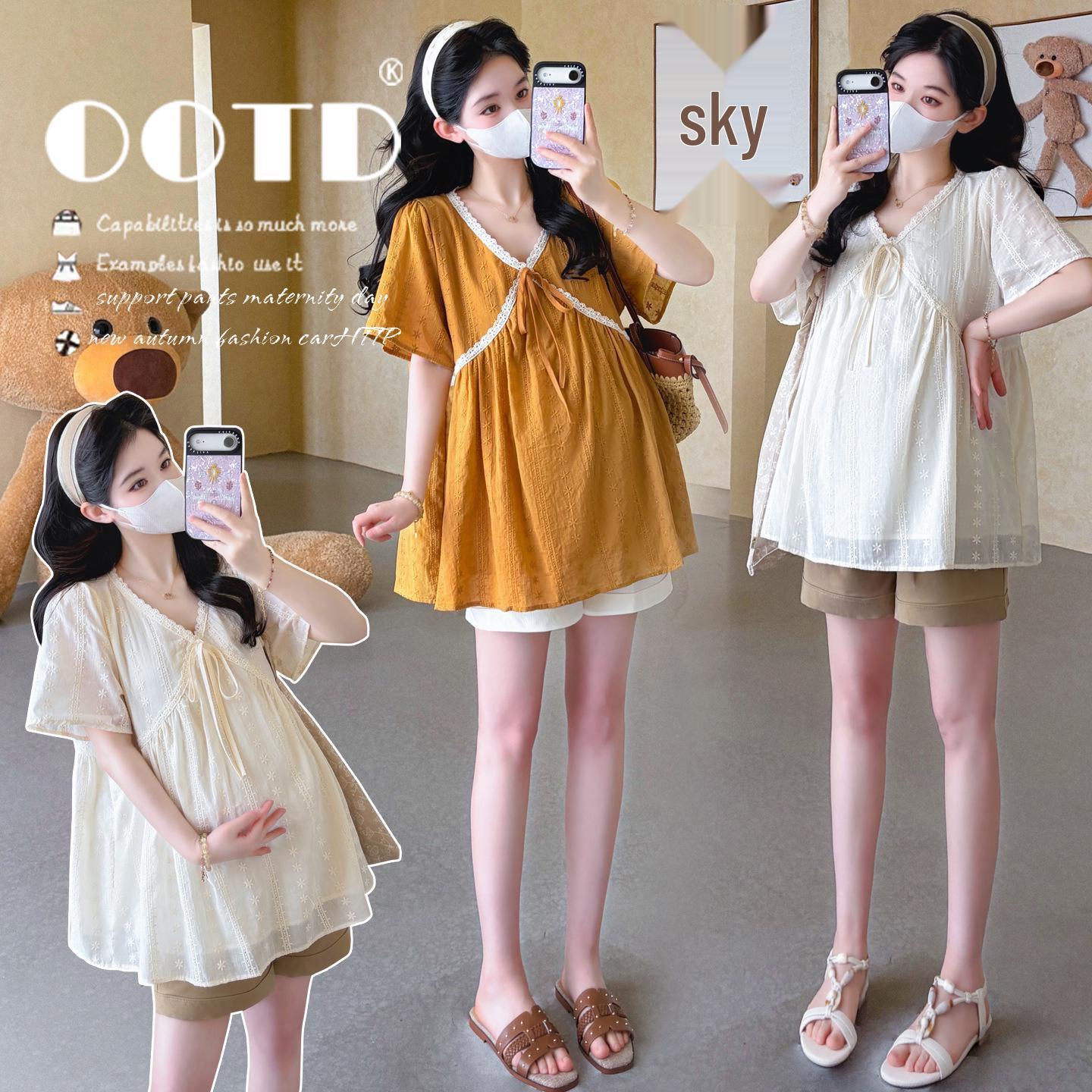 2026 Summer Women s Maternity V-Neck Top & Support Shorts Set 2XL