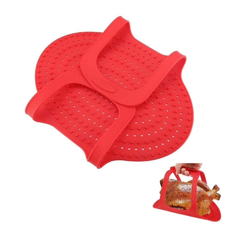 Food Grade Silicone Turkey Lift Pad with Locking Handle Heat Resistant Multipurpose Kitchen Cooking Utensil Tool