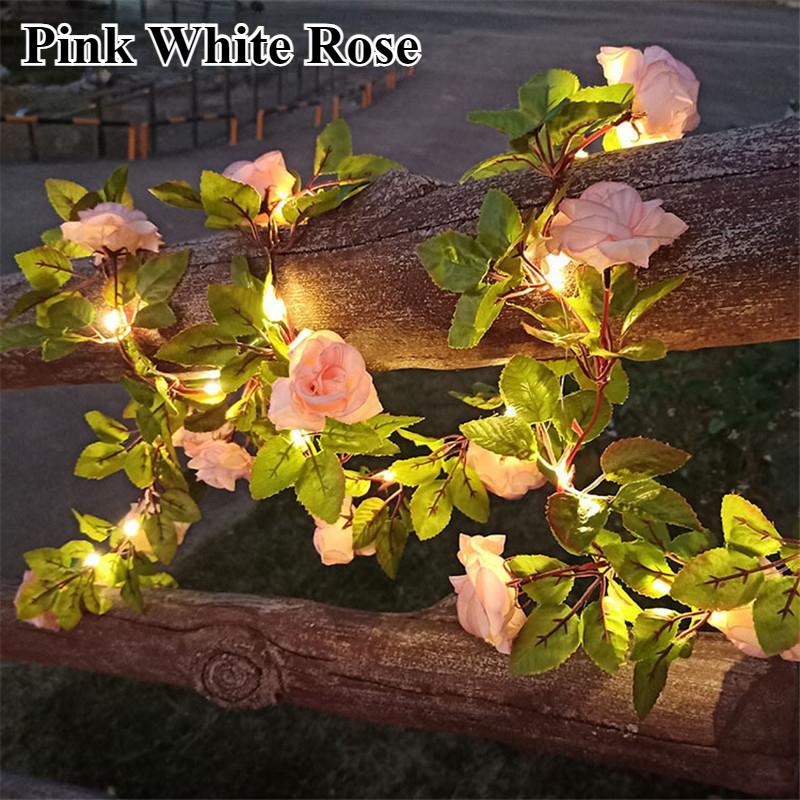 

Цветочные зеленые листья, гирлянды из искусственной лозы, гирлянды с питанием от USB, рождественская елочная гирлянда, светильник для прополки, домашний декор Pink 9 head rose