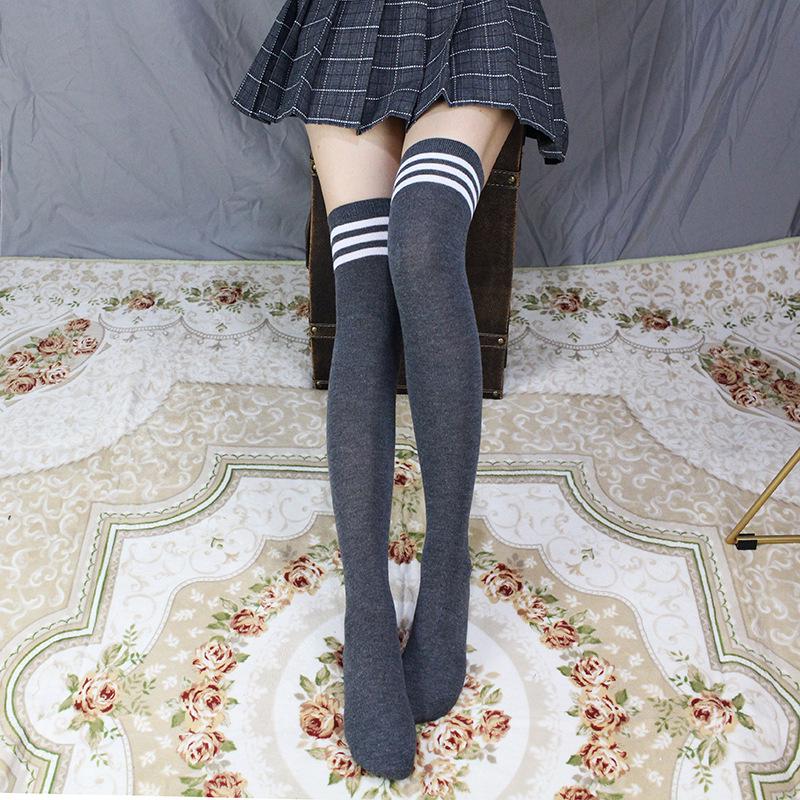 Japanese Three-Stripe Over-the-Knee Dance Socks - Thick, Black & White, Perfect for Autumn & Winter Sports or Students