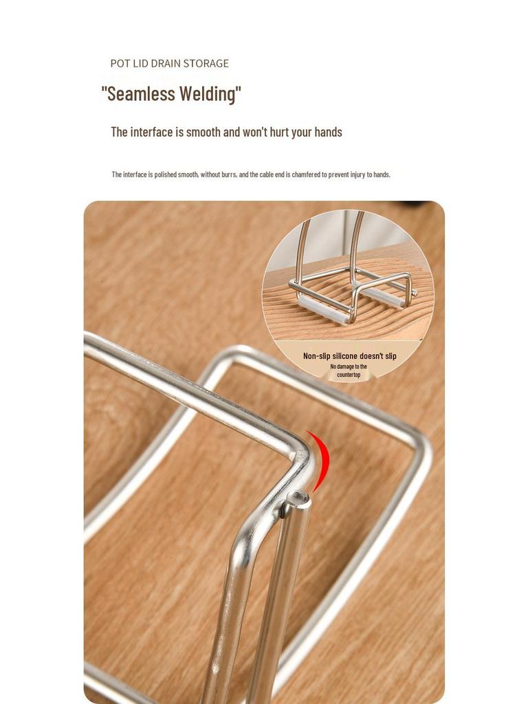 304 Stainless Steel Double-Slot Cutting Board and Pot Lid Rack - 6MM Thickened Shelf for Kitchen Storage