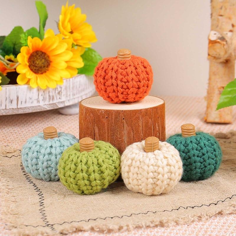 Crocheted Pumpkins for Festive Thanksgiving Halloween Mantlepiece Embellishments Autumnal Small Pumpkins Decoration