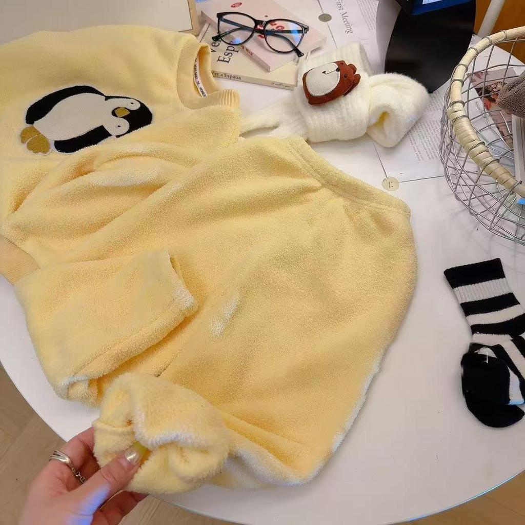 Kids' Fleece-Lined Pajamas Set - Thick Warm Cloud Fleece Homewear for Boys and Girls, Perfect for Autumn/Winter