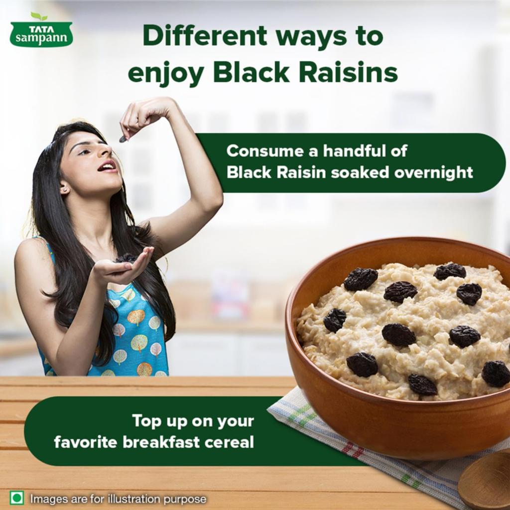 Tata Sampann Afghani Black Raisins Seedless 100% Pure Kali Kishmish Delicious Snack Rich in Potassium and Fibre 200 g Pack