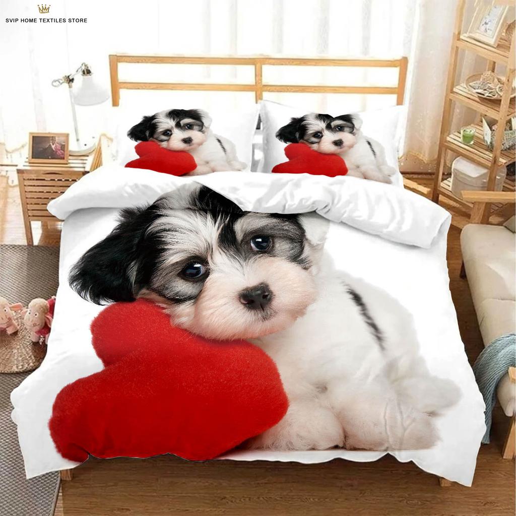 Comforter Cute Dog Animal 3D Stereo Printing Bedding Set Three-Piece Set Can Be