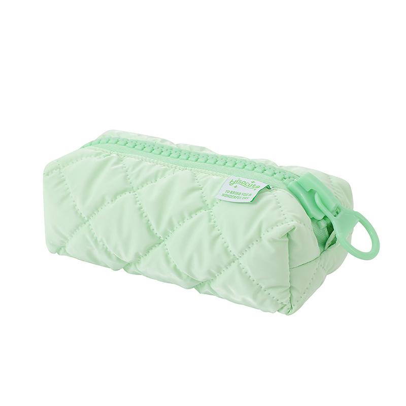 Puffer Leather Pencil Case For Women Vanilla Aesthetic Pencil Pouch With Zipper Stationery Make Up Storage Bag