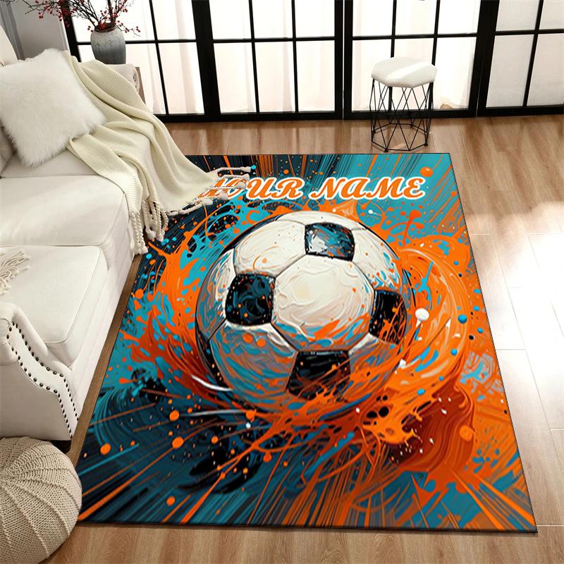 1PC Custom Name Soccer Ball Splash Art Theme Floor Mat Ideal for Living Room, Game Rooms, Office, Bedroom, Office Floor Mat , Floor Mats for Home
