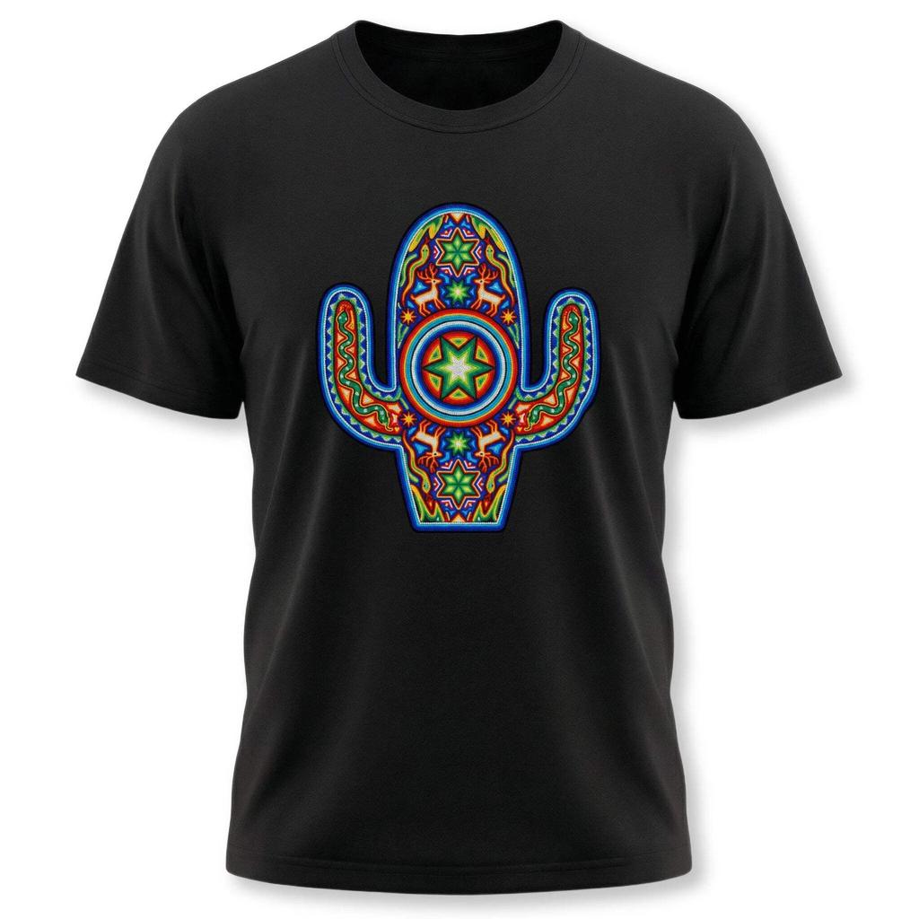 Huichol Cactus T-Shirt | Colorful Mexican Folk Art Saguaro Graphic Tee | Cactus