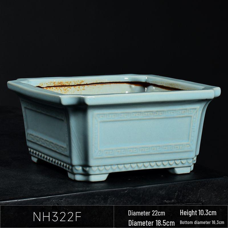 Ceramic Square Bonsai Flower Pot - Large High-Angle, Creative Chinese Style for Green Plants and Orchids