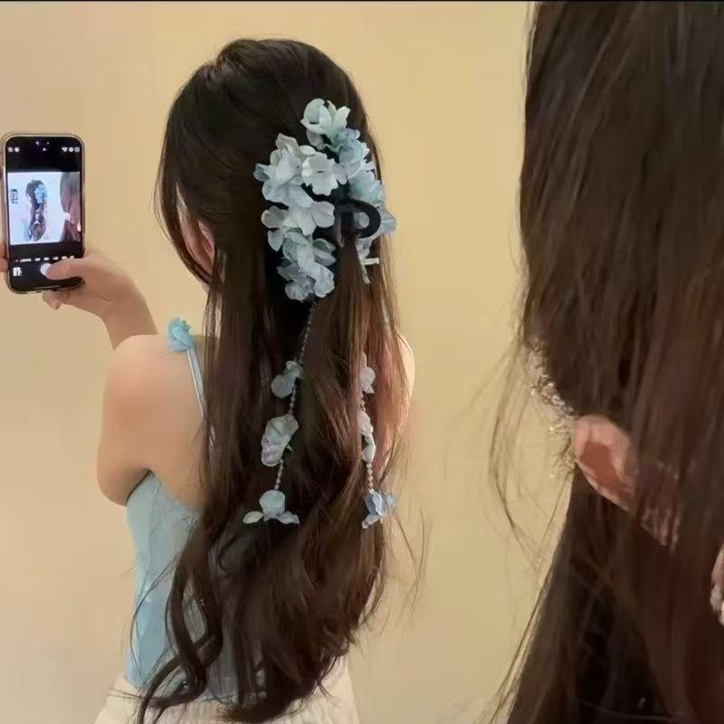 Super feenhaft schöne Ausstrahlung rosa blau Schmetterling Blume Perlen Fransen Haarnadel weiblich sanfte Atmosphäre Greifklemme Haar Accessoires