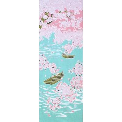 Somen Anbo Tenugui "Lakeside Cherry Blossoms" Hand-dyed 100% Cotton Tokka Made In Japan 35cm X 100cm