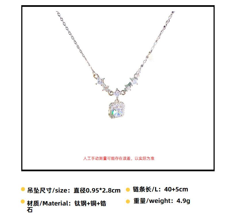 Shiny Luxury Square Diamond Titanium Steel Clavicle Necklace For Women