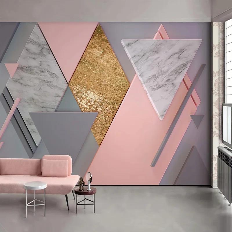 Photo Wallpaper 3D Nordic Style Pink Rhombus Geometry Murals Living Room Bedroom Wall Murals 3D Fresco