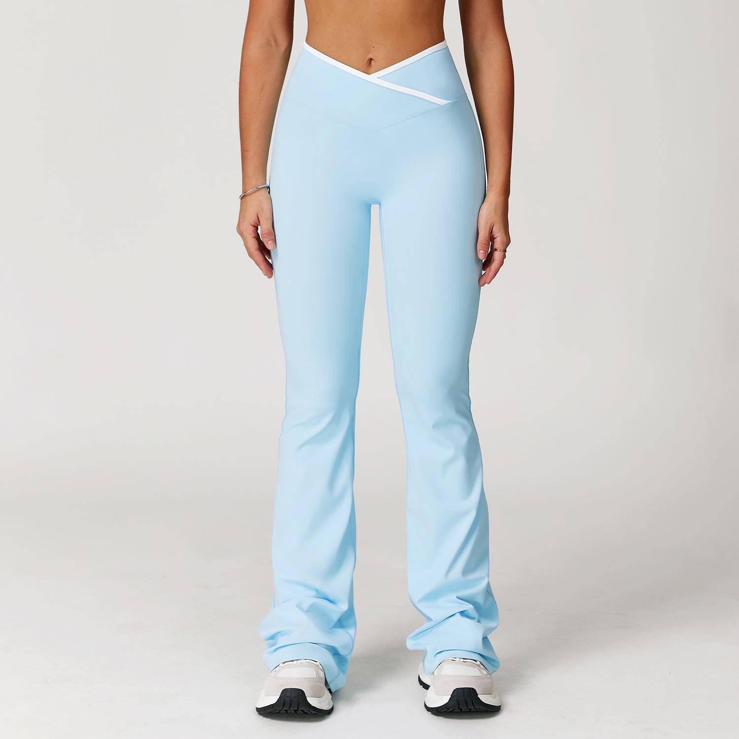 

European & American Micro Flare Nude Feel Yoga Pants - Crossover High Waist, Wide Leg Bell Bottom, Women s Sports Fitness Long Pants 8843 M